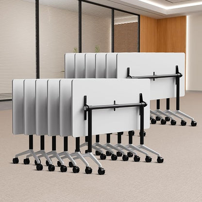 Folding Conference Table, Conference Room Tables Foldable Large Meeting Seminar Table on Wheels,Flip Top Boardroom Training Tables for Office, Classroom,Meeting (12, White2, 47.2in)