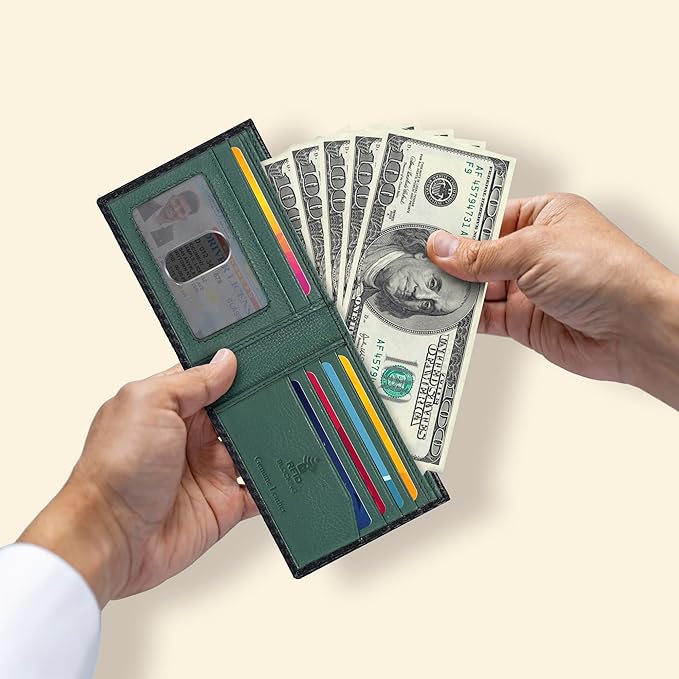 Oak Leathers Slim Leather Wallet for Men - RFID Wallets Credit Card Holder Ultra Thin Gift for Mens, Front Pocket Minimalist Design