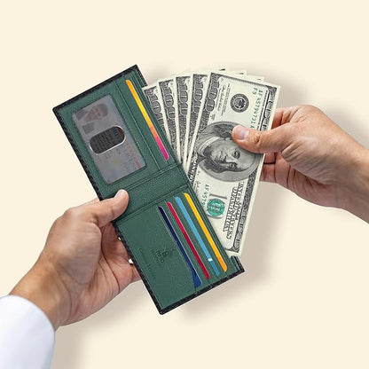Oak Leathers Slim Leather Wallet for Men - RFID Wallets Credit Card Holder Ultra Thin Gift for Mens, Front Pocket Minimalist Design