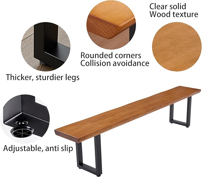 "Durable Solid Wood Top Bench with Sturdy Metal Legs – Versatile Dining & Office Seating " (dark yellowbench, 78.74in)