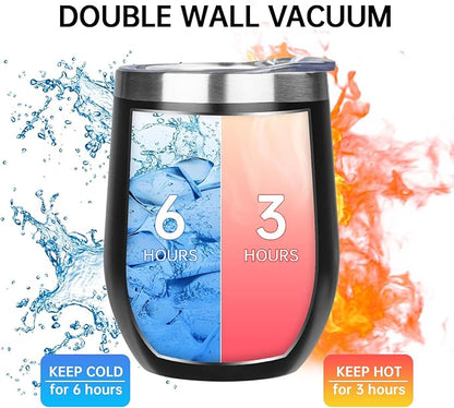 MEZMUT 12 Oz Insulated Wine Tumbler with Lid Double Wall Vacuum Stainless Steel Wine Glass Coffee Mug Insulated Tumbler Cup for Champaign, Cocktail, Beer (Multi-color, 4 Pack)