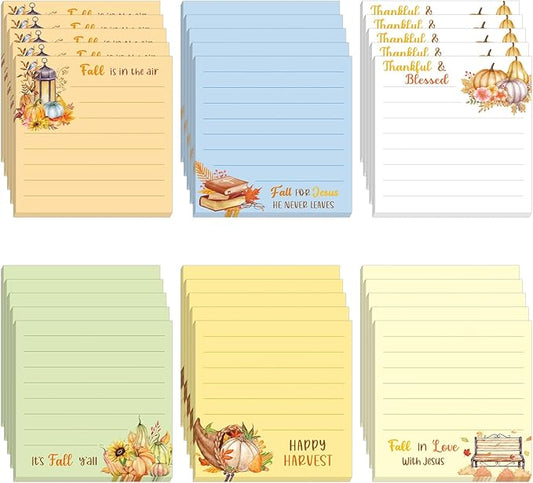 30 Pack Fall Bible Sticky Notes - 600 Sheets Christian Notepads Thanksgiving Sticky Notes Religious Bible Verse Quotes Notepads for Message Reminder Fall Thanksgiving Gifts