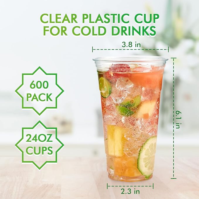 Lilymicky 600 Pack 24 oz Clear Plastic Cups, PET Disposable Drinking Cups, Crystal Clear, Perfect for Ice Coffee, Smoothie, Soda, or Any Cold Drinks