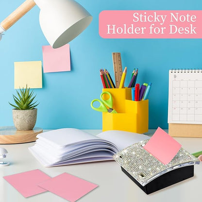 Rhinestone Self Sticky Note Holder Post it Note Dispenser Pop-Up Sticky Notes Dispenser 3 x 3 inch Post it Dispenser for Office Desk Accessories(Gold)
