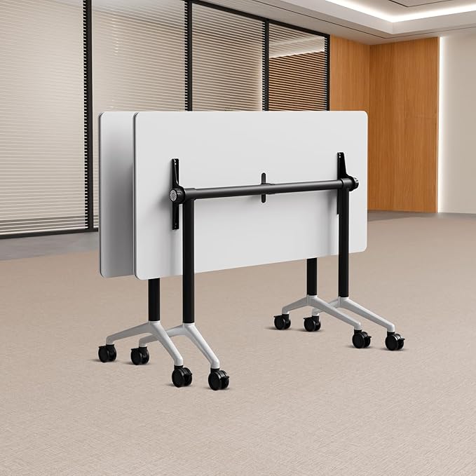 Folding Conference Table, Conference Room Tables Foldable Large Meeting Seminar Table on Wheels,Flip Top Boardroom Training Tables for Office, Classroom,Meeting (2, White2, 47.2in)