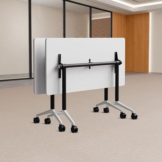 Folding Conference Table, Conference Room Tables Foldable Large Meeting Seminar Table on Wheels,Flip Top Boardroom Training Tables for Office, Classroom,Meeting (2, White2, 47.2in)