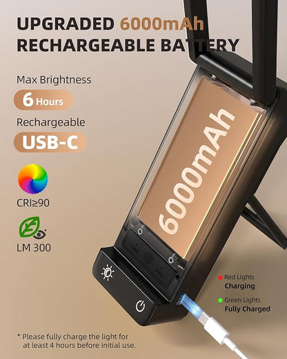 EZVALO LED Rechargeable Desk Lamp, 6000mAh Battery Operated Foldable & Portable Light,90Ra Cordless Table Lamp for Office Home, 3 Color Dimmable Small Desk Lamp Wireless Reading Lamp (Black)