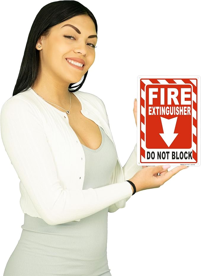 Brimar - 7 x 10" - Fire Extinguisher Do Not Block Sign - Polyethylene Plastic - Easy Installation - Fire Safety Compliance