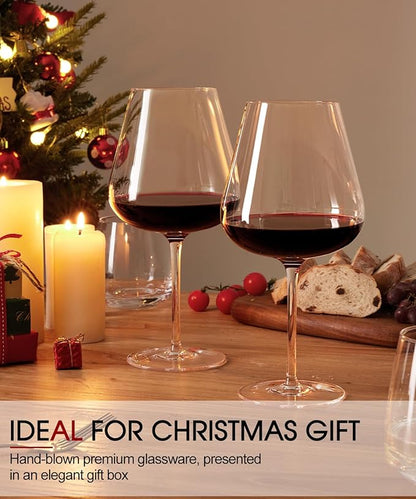 Red Wine Glasses Set of 4, 28 oz Large Wine Glasses, Hand Blown Crystal Clearer, Lighter for Tasting, Unique Gifts for Anniversary, Birthday, Wedding, Father's Day