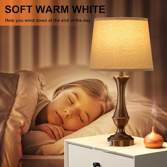 Upgraded Touch Lamps for Night Stands Set of 2 - Bedside Lamps with USB C+A, 3 Way Dimmable for Bedroom Living Room End Tables Office(Brown)
