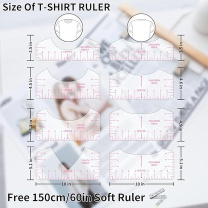 9pcs Tshirt Ruler Guide for Vinyl Alignment, T Shirt Rulers to Center Designs, PVC Measurement Template, Sewing Supplies Accessories Tools for Cricut Heat Press & HTVRONT HTV Transfer Vinyl (Pink)