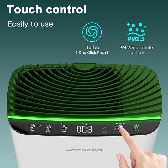 Jafända Air Purifier for Home Large Room Bedroom Up to 1226 Ft², True HEPA Filter with PM2.5 Display & 20dB Sleep Mode, Removes Pet Hair, Odor, Dust, Smoke, Pollen & Allergen