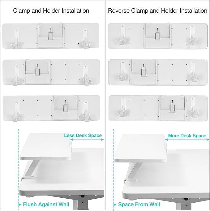 AVLT Clamp Desk Shelf Dual 32" Monitor Riser With Slide-out Holder for Convertible Laptop, Tablet, Smartphone (Black) - Floating Stand (Clamp-On Shelf Only)