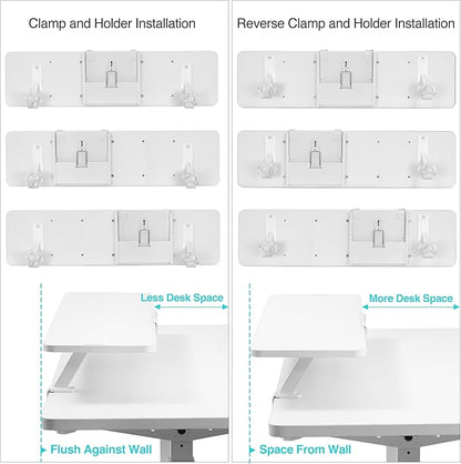 AVLT Clamp Desk Shelf Dual 32" Monitor Riser With Slide-out Holder for Convertible Laptop, Tablet, Smartphone (Black) - Floating Stand (Clamp-On Shelf Only)