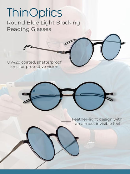 Always With You ThinOptics Blue Light Blocking Reading Glasses for Computers & Screens - Ultra Lightweight and Durable