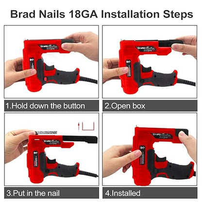 Werktough Electric Brad Nailer Staple Gun 2 in 1 Good for Home Decoration Leather and Carpentry 3000pcs Free Nails and Staples (T50 Staples:12mm,14mm Each 1000pcs, 18GA Brad Nails:14mmx1000pcs)-Red