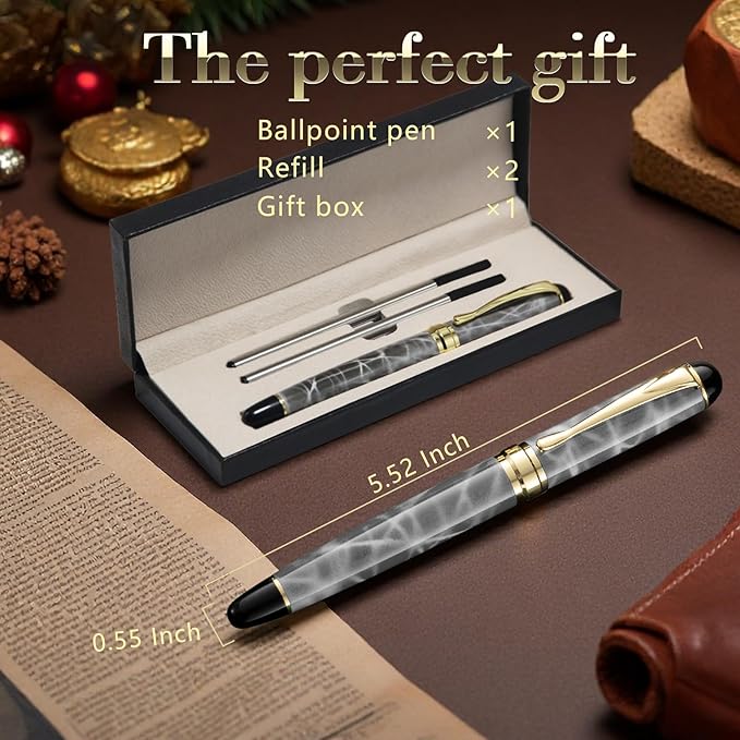 Luxury Ballpoint Pens Black Ink 0.5mm Medium Point Work Pen Smooth Writing,Elegant Fancy Nice Gift Pen Set for Signature Executive Business Office Supplies - Gift Boxed with Extra Refills