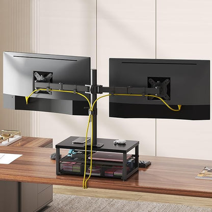 Dual Monitor Stand with Desk Organizer, Heavy Duty VESA Dual Monitor Arm Mount for 13″-27″ Computer Screens, Free-Standing Monitor Arms for 2 Monitors, Adjustable Height Angle, Loads 20Lbs/Arm, Black
