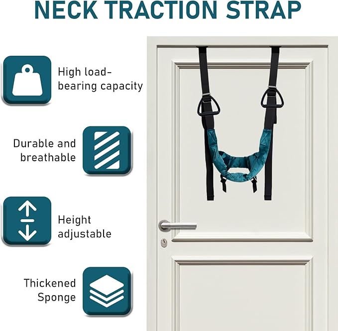 Cervical Neck Traction Device Over Door for Home Use Portable Neck Stretcher Hammock Decompression Home Physical Therapy (Blue)