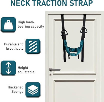 Cervical Neck Traction Device Over Door for Home Use Portable Neck Stretcher Hammock Decompression Home Physical Therapy (Blue)