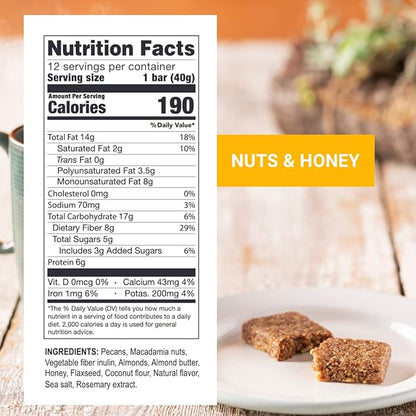 Prolon Fasting Bars | 6g Protein, 8g Fiber | Keto-Friendly, Gluten-Free, Dairy-Free, Plant-Based | Nutrition for Intermittent Fasting | Formulated to Not Break Your Fast | Nuts & Honey (24 Count)