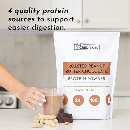 Roasted Peanut Butter Chocolate Protein Powder – 30-Serving Blend with 100% Grass-Fed Whey & Organic Plant Proteins – Rich Cocoa & Roasted Peanut Flavor – Supports Muscle Recovery & Energy*