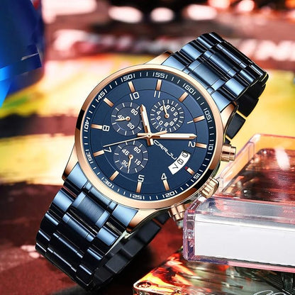 CRRJU Men's Fashion Stainless Steel Watches Date Waterproof Chronograph Wristwatches,Black Steel Band Waterproof Quartz Watch for Men
