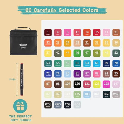 Alcohol Markers, 60 Colors Dual Tip Permanent Art Markers, Drawing Marker, Coloring Marker for Book Painting Card Making for Adults Kids.