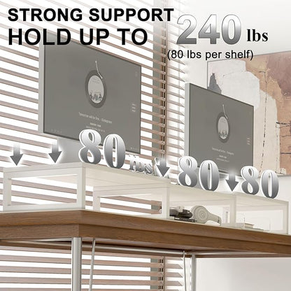 TEAMIX White Dual Monitor Stand Riser for 2 Monitors, Wood & Metal Stand Adjustable Length/Angle Shelf Triple Monitor Stand for Screens/PCs/Printers/Laptops Desktop Organizer