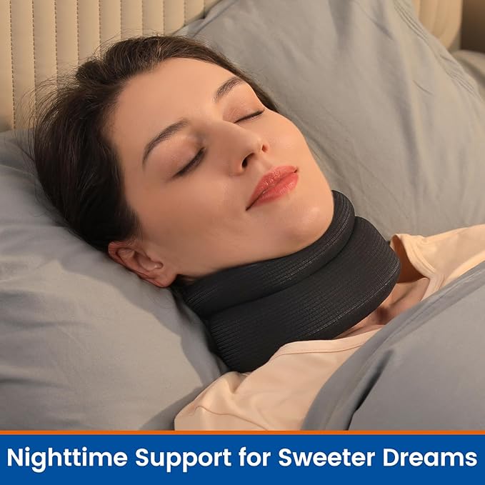 Neck Support Brace for Snoring Sleep Apnea, Soft Cervical Collar for Cervicorrect, Pain Relief, Posture Corrector, Sprainand(Black, 14-16.5 inch)