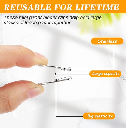 Jetec 100 Pack 0.6in/15mm White Metal Binder Clips Bulk Medium Reusable Fold Back Binder Clips Paper Clamps Spring Steel Sturdy for Home School Office Supplies