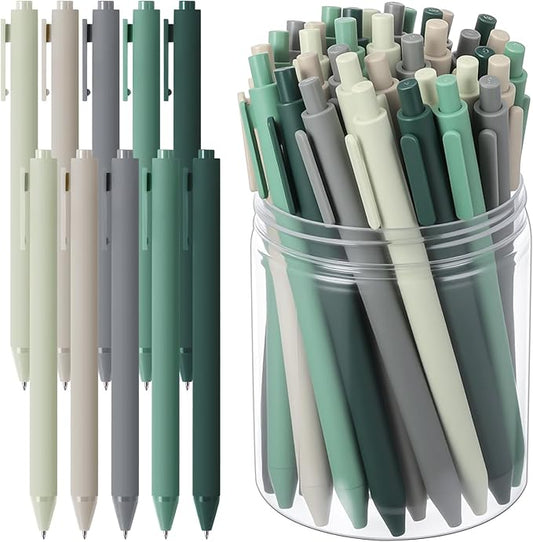 Crtiin 100 Pcs Gel Ink Pens Bulk, Black Ink 0.5mm Fine Point Retractable Pen Smooth Writing Office School Supplies for Teacher Server Operation Christmas Charity Donation Thanksgiving (Green Series)
