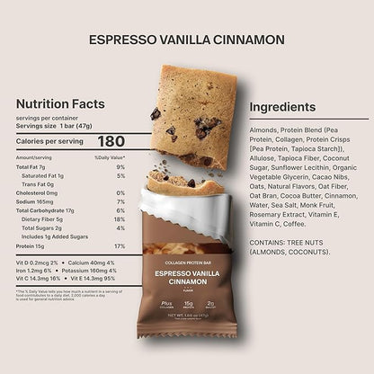 Stars + Honey Protein Bars - Espresso Vanilla Cinnamon,15g Protein, 2g Sugar, w/Collagen Keto Friendly Snack - Gluten, Dairy, Seed Oil, & Soy Free - High-Protein Snacks for Energy & Recovery -10 pack