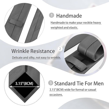 Black Tie Set in Gift Box Mens Solid Color 3.15" (8CM) Black Necktie and Pocket Square Set