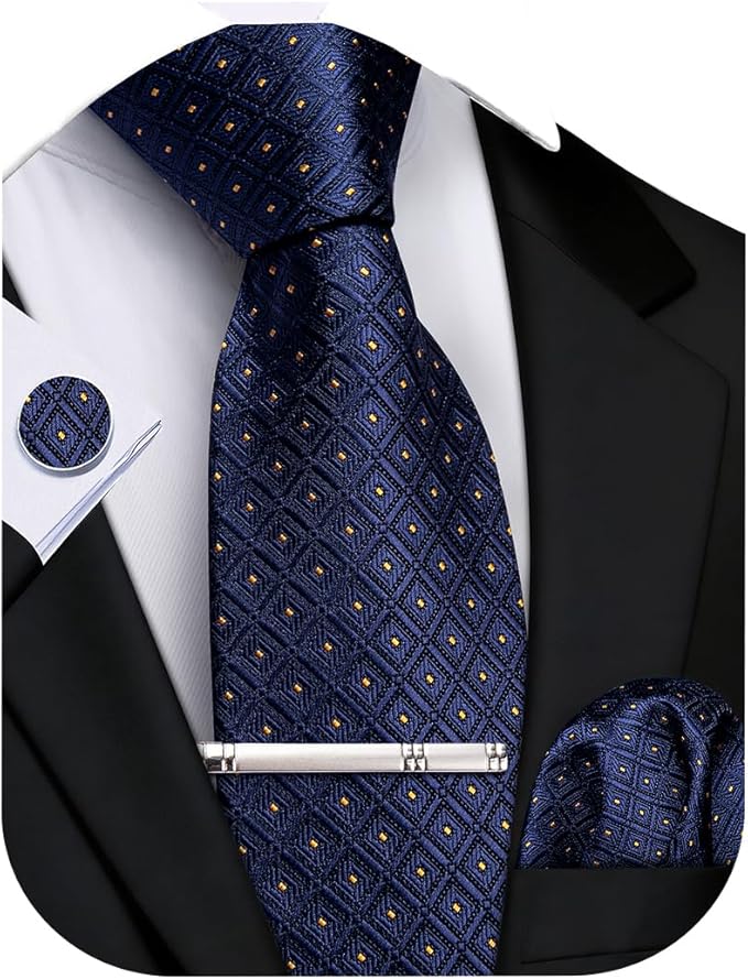 DiBanGu Mens Extra Long Tie 70inches Necktie and Pocktie Square Cufflinks Silk Ties for Tall Men with Tie Clip Wedding Party