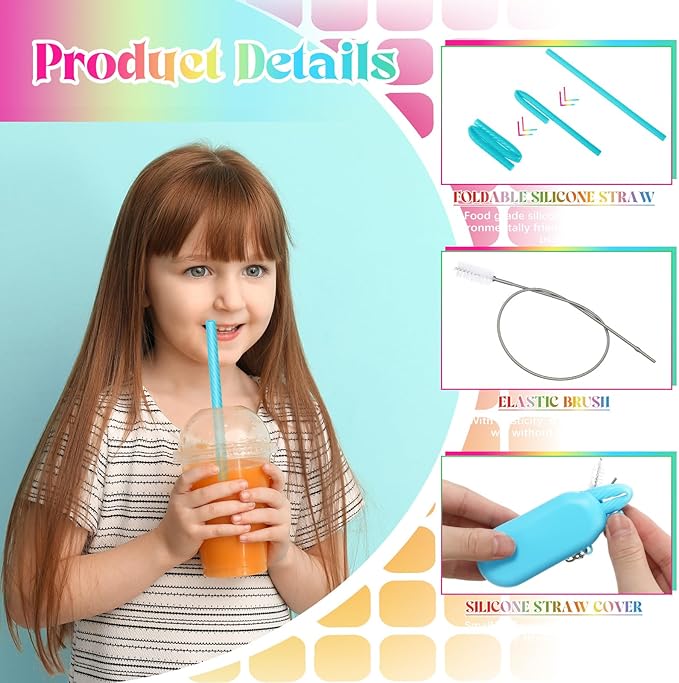Meanplan 4 Sets Cruise Ship Essentials,4 Set Silicone Straws with Case Reusable Silicone Portable Drinking Straw Set for Party Travel Cold or Hot with 4 Carry Case, 4 Cleaning Brushes (Multicolor)