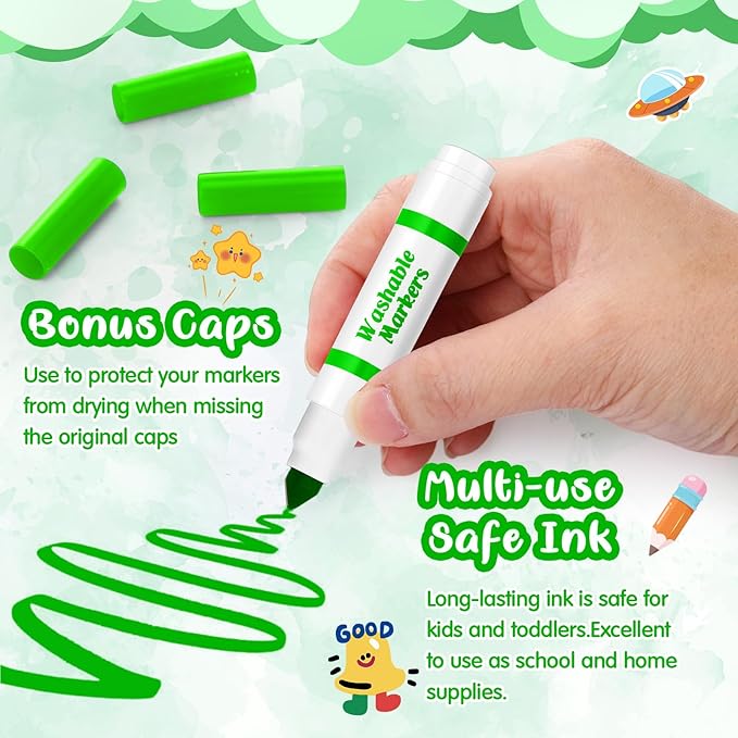 Janlaugh 30 Pcs Mini Washable Markers Bulk Broad Line Conical Tip Washable Mark Pen Set Short Coloring Paint Pen for Art Projects Teacher Party Favors Classroom(Green)