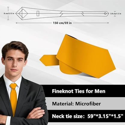 Fineknot Black Ties for Men, Formal Neckties for Men, Solid Color Mens Ties for Business, Wedding, Party, Mens Neck Tie