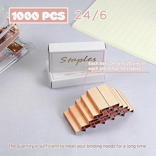 6000pcs 24/6 Colored Rose Gold Staples, Premium Standard Stapler Refill Pins, Staples for Desktop Stapler Home Office Heavy Duty Supply, 50 Per Strip, 6 Box