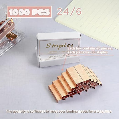 6000pcs 24/6 Colored Rose Gold Staples, Premium Standard Stapler Refill Pins, Staples for Desktop Stapler Home Office Heavy Duty Supply, 50 Per Strip, 6 Box
