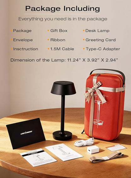 Cordless Rechargeable Table Lamp with Power Charger,Portable LED Desk Lamp,5000mAh Battery Operated,2700K-5700K Tunable,Stepless Dimming for Bedroom Bedside Outdoor Camping Light,Black