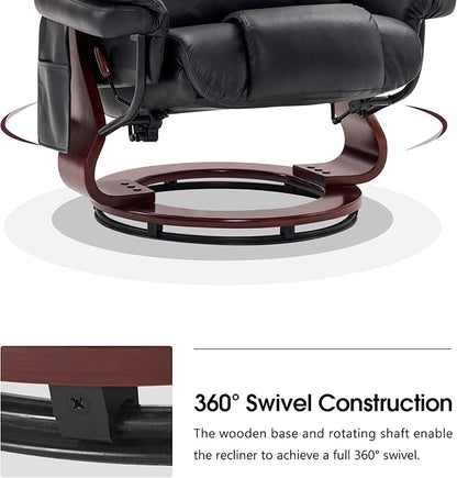 MCombo Swivel Recliners with Ottoman, Reclining TV Chairs with Vibration Massage, Faux Leather Ergonomic Lounge Chair for Living Room Bedroom 4832 (Black)