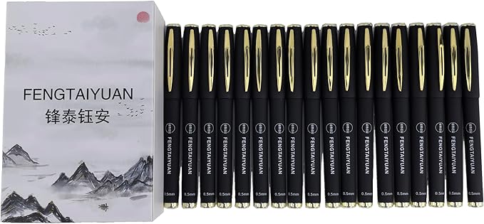 Fengtaiyuan P18, Black Gel Ink Rollerball Pens - Comfortable Non-Slip Grip, Black Ink, Extra Fine, 0.5mm, Quick-Drying Ink, 18-Piece Box (P18)