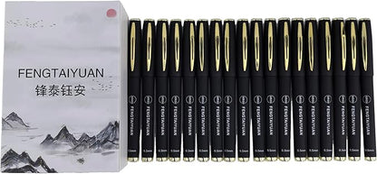 Fengtaiyuan P18, Black Gel Ink Rollerball Pens - Comfortable Non-Slip Grip, Black Ink, Extra Fine, 0.5mm, Quick-Drying Ink, 18-Piece Box (P18)