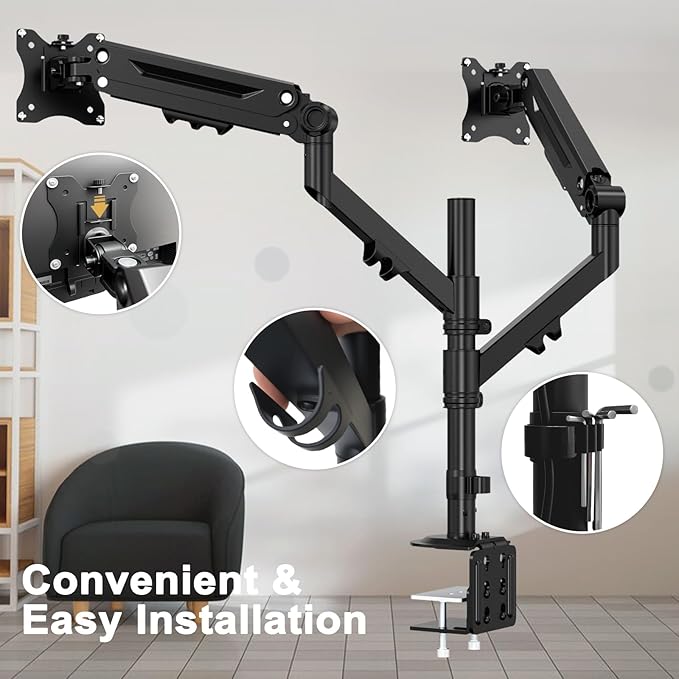 Dual Monitor Mount for 17 to 40 inches, Holds up to 26.4 lbs, Monitor Desk Arms for 2 Monitors Vertical/Parallel Placement, with Clamp/Grommet Base, VESA Mount 75/100 mm