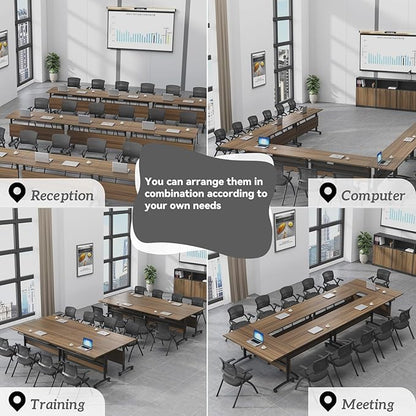 Conference Table, Folding Conference Room Table Meeting Tables, Flip Top Training Table Foldable Conference Tables with Wheels for Office, Conference Room, School (6 Pack, 55.1 x 23.6 x 29.5 inch)