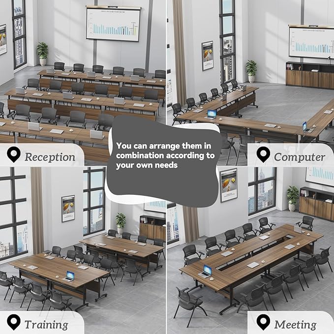 Conference Table, Folding Conference Room Table Meeting Tables, Flip Top Training Table Foldable Conference Tables with Wheels for Office, Conference Room, School (2 Pack, 47.2 x 23.6 x 29.5 inch)
