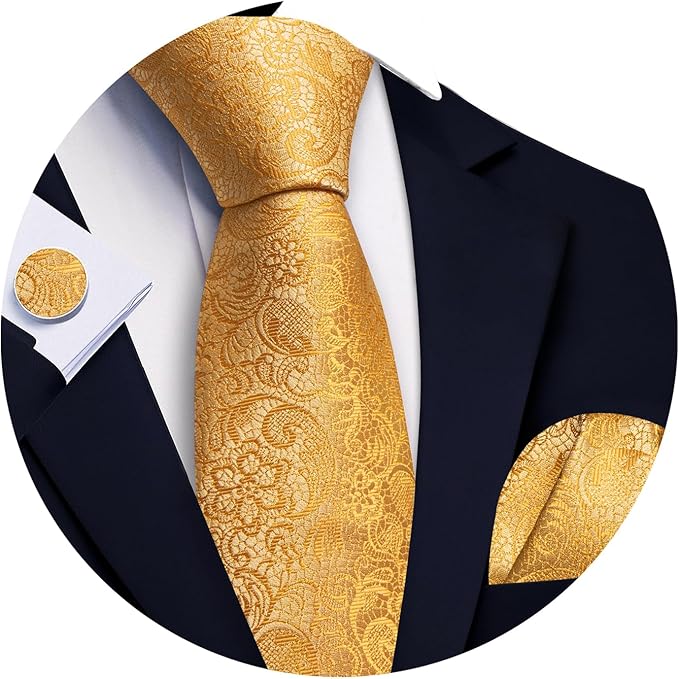 Barry.Wang Tie Sets for Men Silk Solid Necktie Stain Ties Handkerchief Pocket Square Cufflinks Wedding Business Dyed
