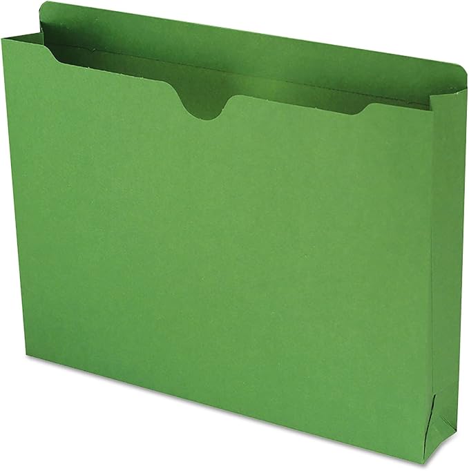 Smead File Jackets Letter Size for File Folders, Reinforced Straight-Cut Tab, 2" Expansion, Letter Size, Green, 50 Per Box (75563)