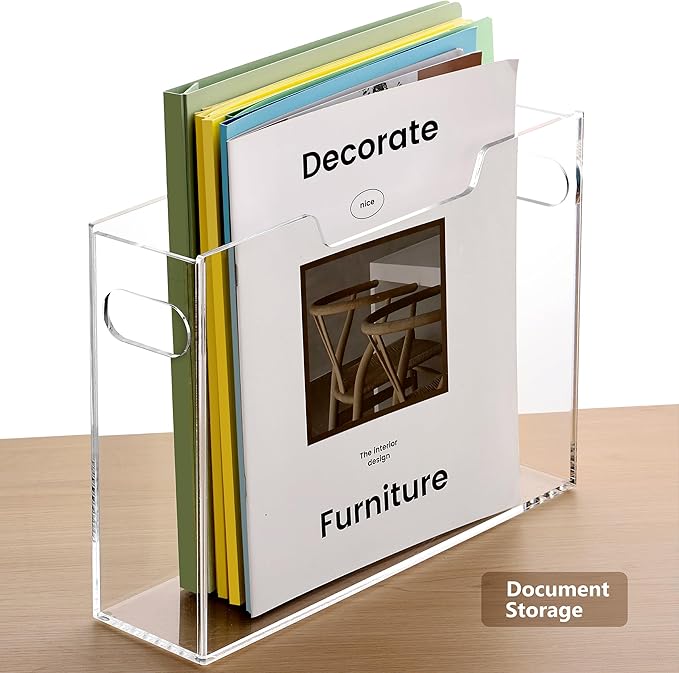 DINGHUO Acrylic File Organizer Box Letter Size Hanging File Organizer, Clear Folder Holder Portable File Box with Handle, Storage Filing Organizer for Desk, Office, School - 1 Pack